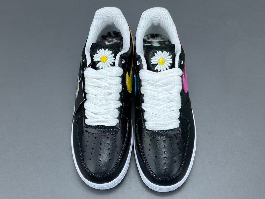 Black Leather Low Top Sneakers with Color Accent Design