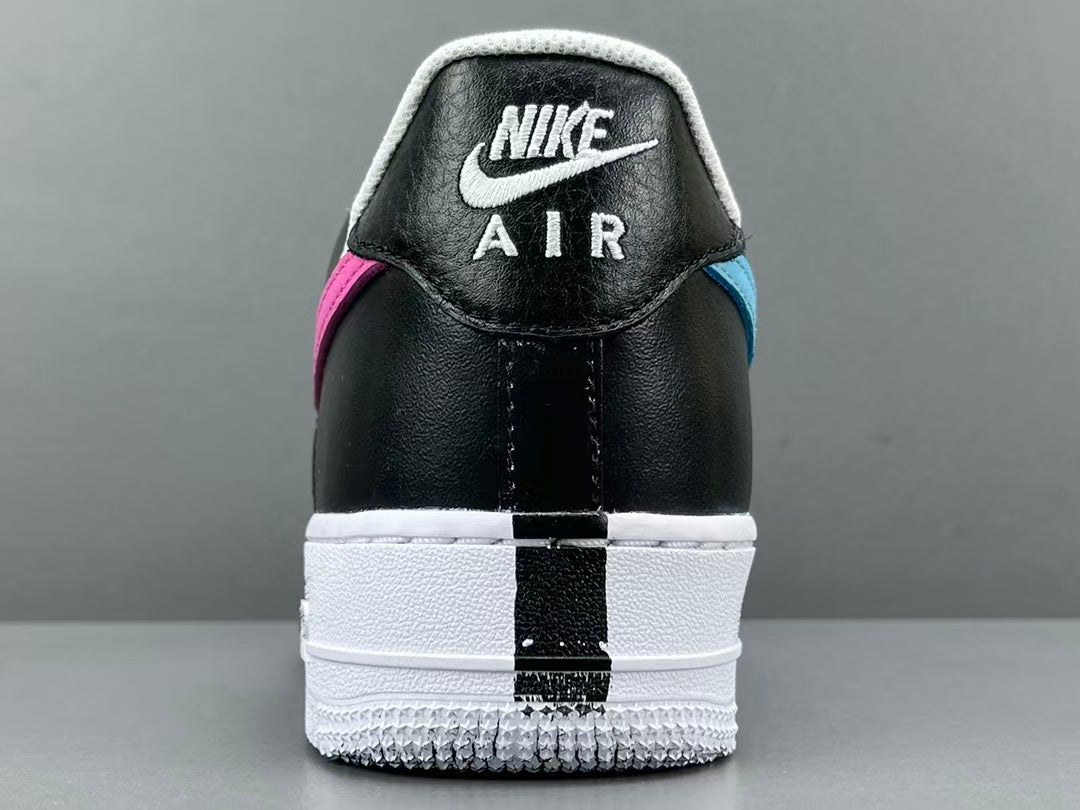 Black Leather Low Top Sneakers with Color Accent Design
