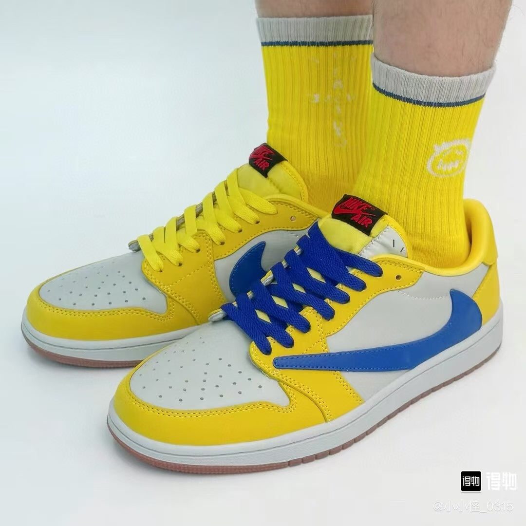 Yellow & Blue Low Top Sneakers | Premium Casual Sports Shoes