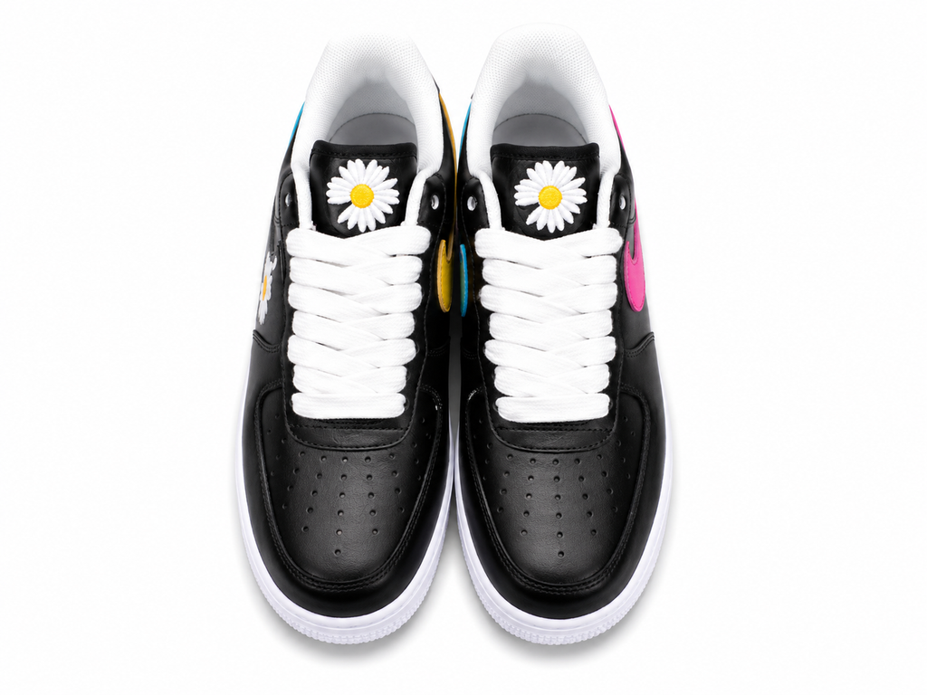 Black Leather Low Top Sneakers with Color Accent Design