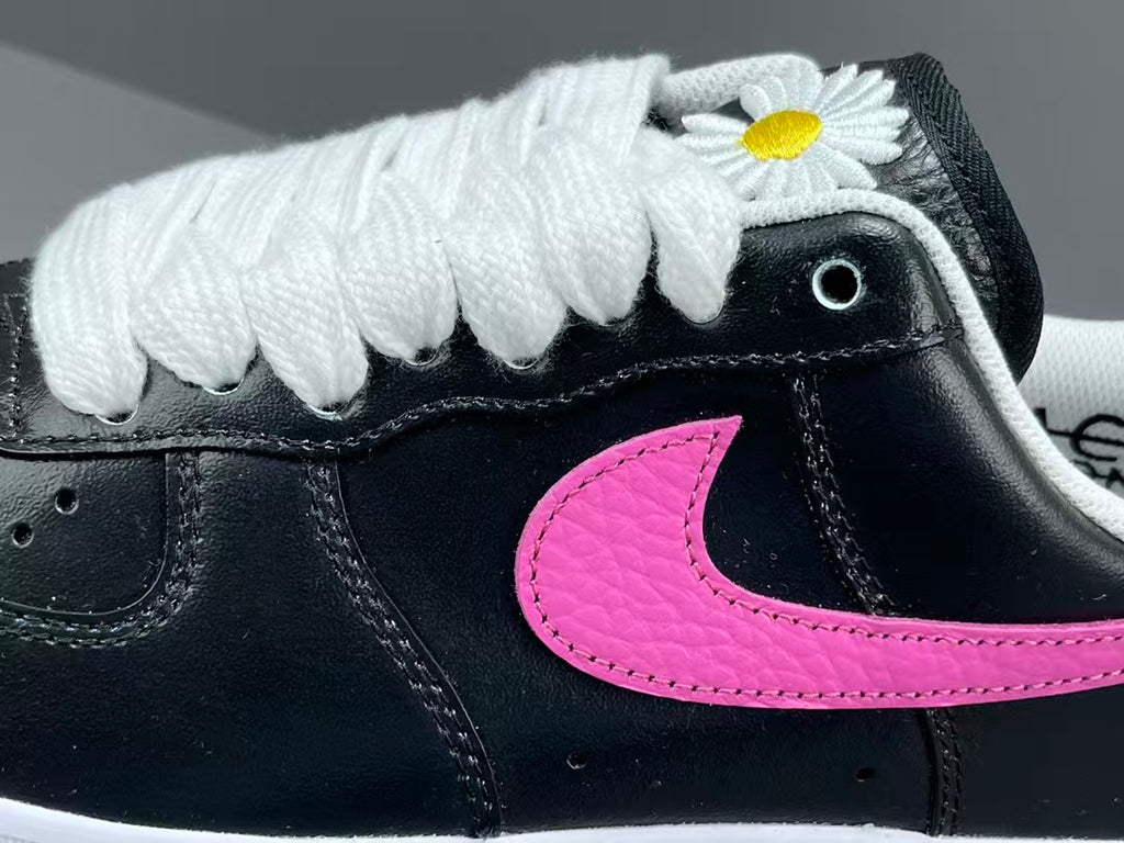 Black Leather Low Top Sneakers with Color Accent Design