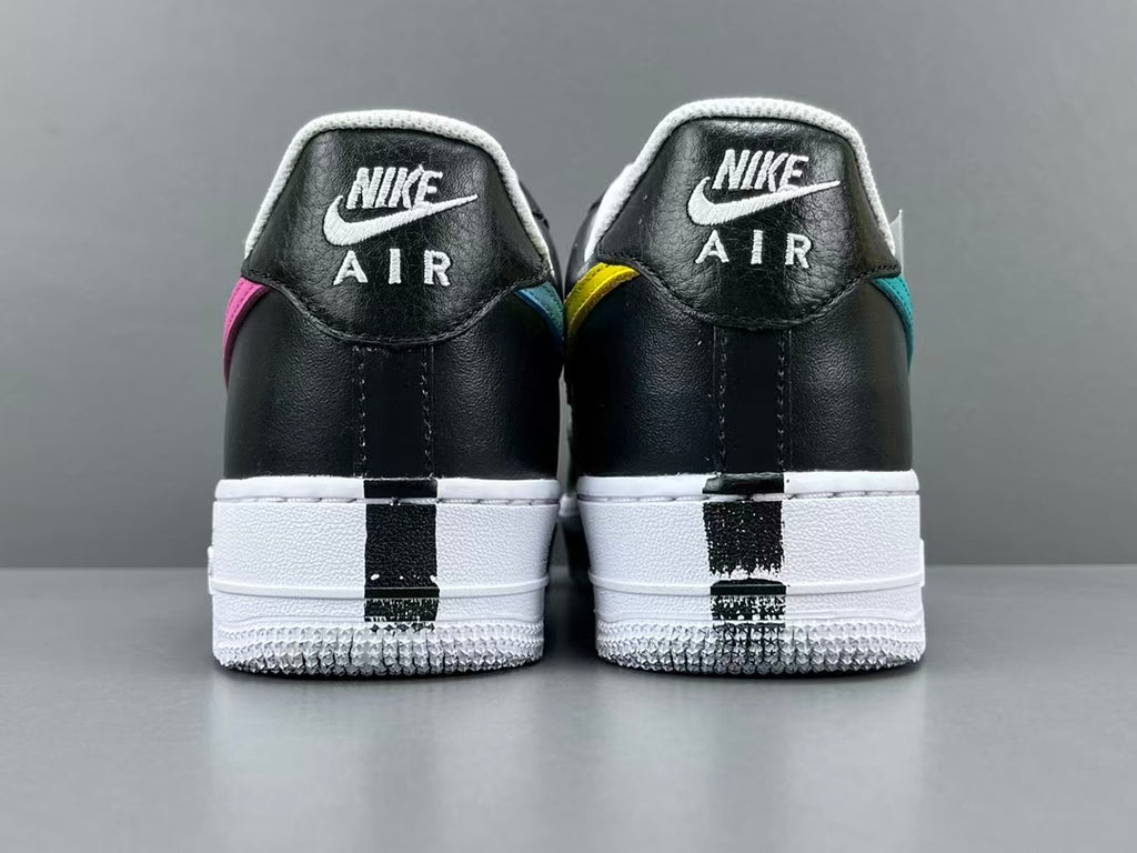 Black Leather Low Top Sneakers with Color Accent Design