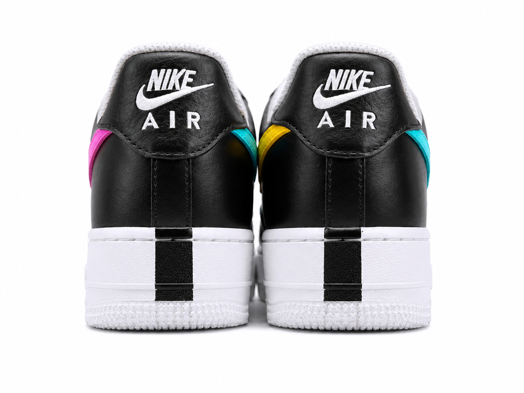 Black Leather Low Top Sneakers with Color Accent Design