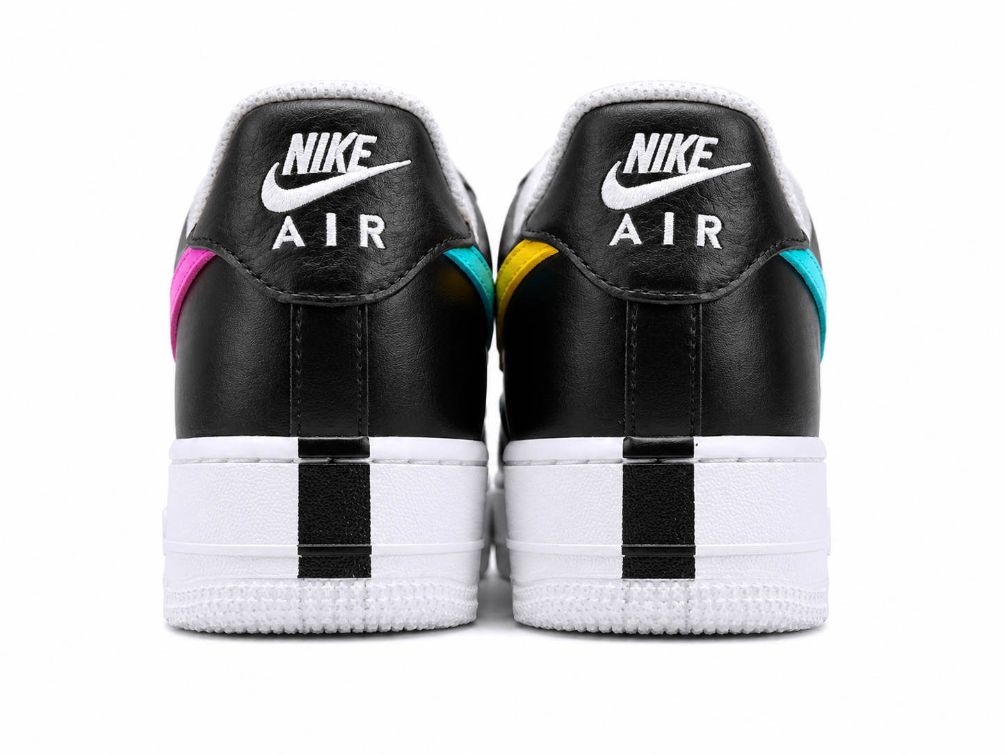 Black Leather Low Top Sneakers with Color Accent Design