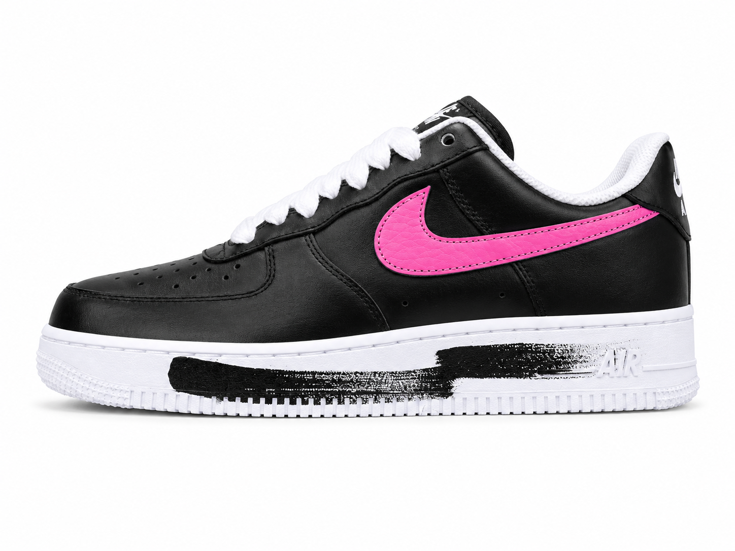 Black Leather Low Top Sneakers with Color Accent Design