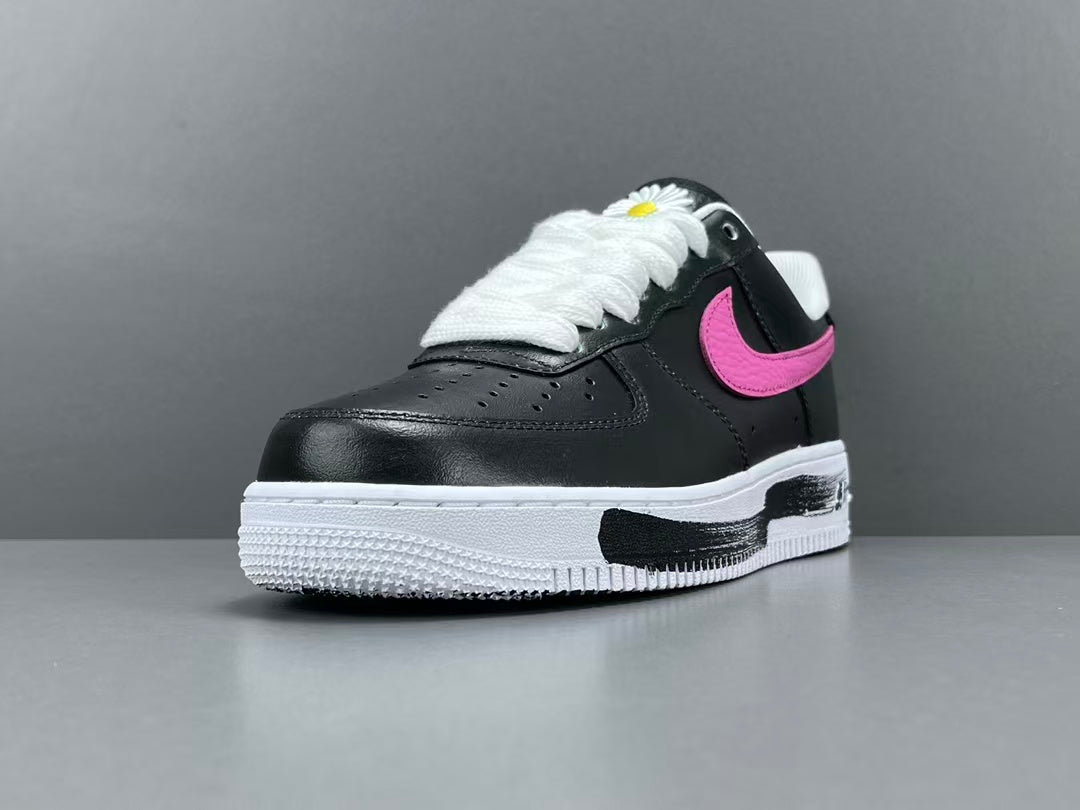 Black Leather Low Top Sneakers with Color Accent Design